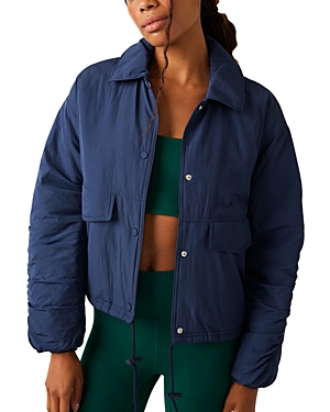 Free People Off The Bleachers Coaches Jacket In Midnight Navy
