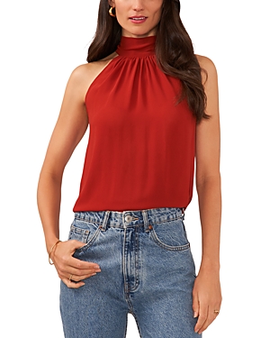 1.state Sleeveless Back Tie Halter Top In Mahogany Red