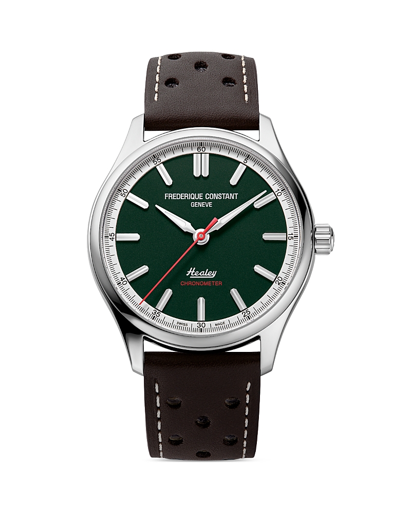 Frederique Constant Men's Swiss Automatic Vintage Rally Healy Cosc Brown Leather Strap Watch 40mm In Green/brown