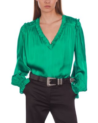 The Kooples Solid V Neck Blouse In Green | ModeSens