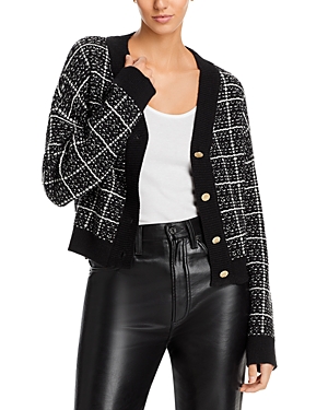 Vero Moda Kia Plaid Tweed Crop Cardigan In Black Checks