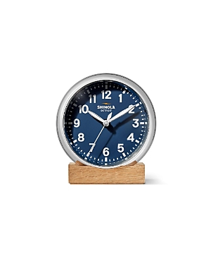 Shop Shinola Runwell 6 Desk Clock In Chrome And Navy