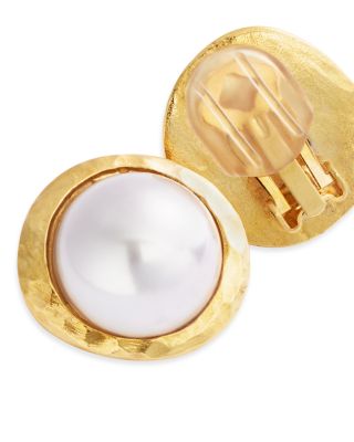 Imitation Pearl Clip On Button Earrings in Gold Tone