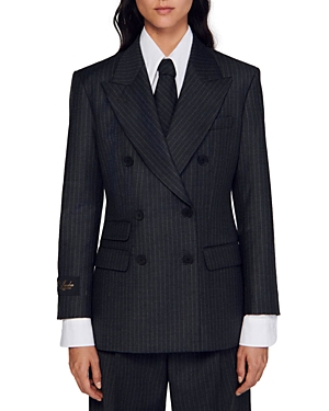Shop Sandro Kelia Double Breasted Suit Jacket In Grey