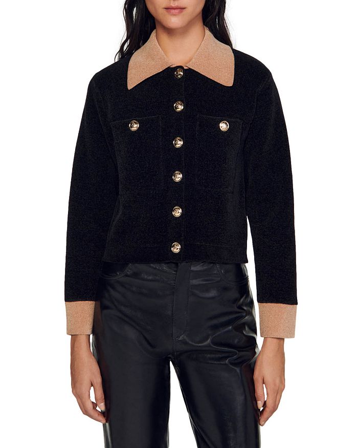 Sandro Marcello Velour Knit Cropped Coatigan | Bloomingdale's