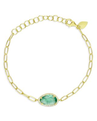 Meira T 14K Yellow Gold Emerald & Diamond Halo Link Bracelet