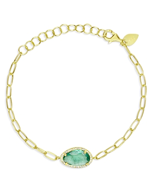 Meira T 14k Yellow Gold Emerald & Diamond Halo Link Bracelet