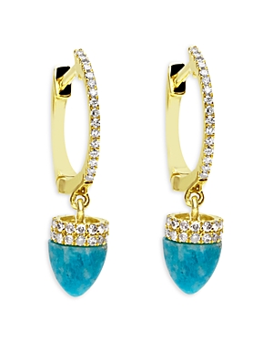 Meira T 14k Yellow Gold Turquoise & Diamond Spike Dangle Hoop Earrings In Blue/gold