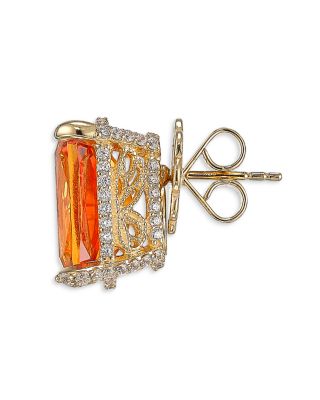 18K Yellow Gold-Plated Sterling Silver English Garden Synthesized Orange Sapphire &amp; Simulated Diamond Stud Earrings