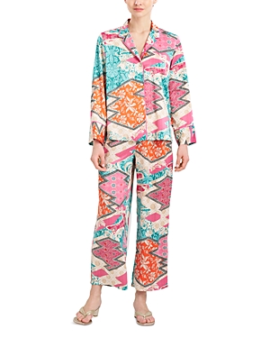 Shop Natori Orient Express Printed Charmeuse Pajama Set In Tea