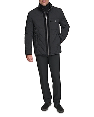 Shop Andrew Marc Amberg Diamond Quilted Corduroy Trim Water Resistant Jacket In Black
