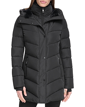 Shop Calvin Klein Faux Fur Trim Puffer Coat In Black