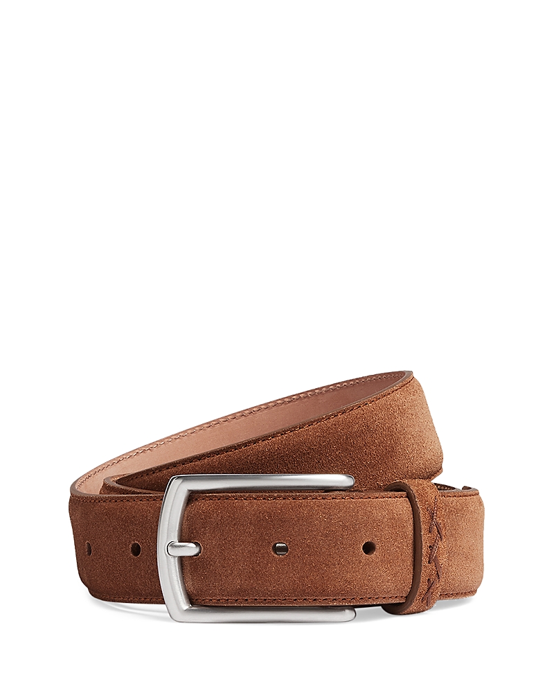 Zegna Triple Stitch Suede Belt In Dark Brown