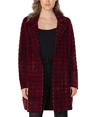 Shop Liverpool Los Angeles Houndstooth Textured Open Front Cardigan In Burgundy/black