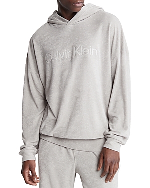 Calvin Klein Cotton Blend Tonal Logo Hoodie In Porpoise