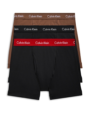 Shop Calvin Klein Cotton Stretch Moisture Wicking Boxer Briefs, Pack Of 3 In Black/black W/ Cocoa Brown/rouge Wbs