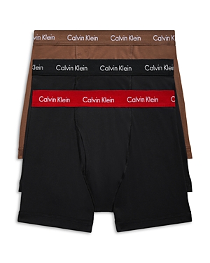 Calvin Klein Cotton Stretch Boxer Briefs 3-pack In Black/black W/ Cocoa Brown/rouge Wbs