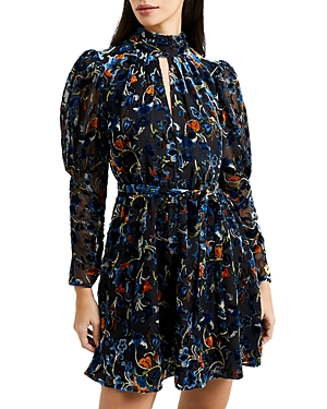 Shop French Connection Avery Burnout Velvet Keyhole Mini Dress In Blackout