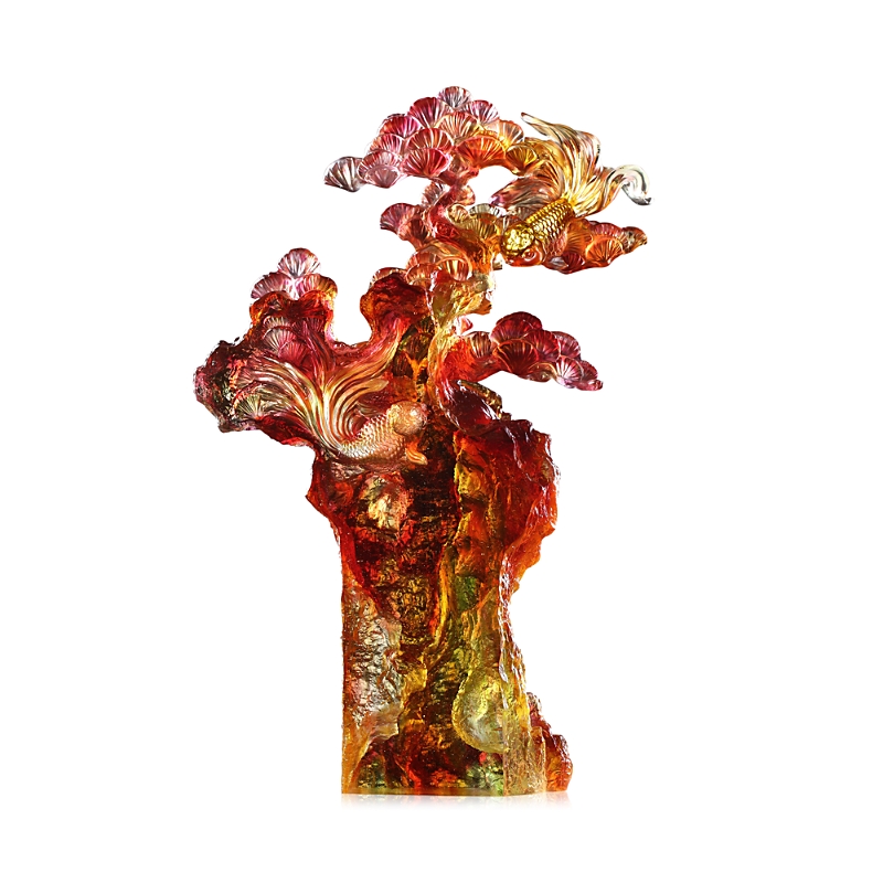 Liuli Evergreen Prosperity Crystal Figure In Amber/red
