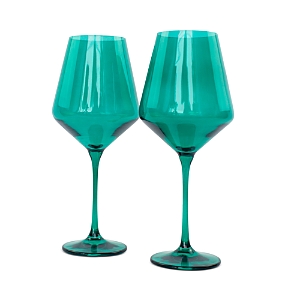 Shop Estelle Colored Glass Stem Wineglasses, Set Of 2 In Emerald Green