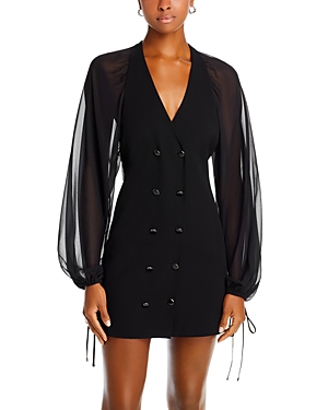 Shop Frame Sheer Sleeve Blazer Dress In Black