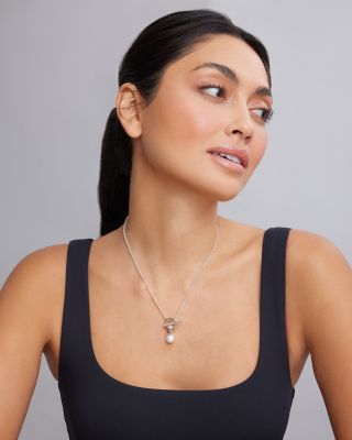 Sterling Silver Luna Cultured Freshwater Pearl Toggle Necklace, 18"