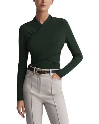 REISS Ellie Long Sleeve Cross Front Top Bloomingdale's