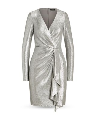 Ralph Lauren Metallic Knit Faux Wrap Ruffle Dress | Bloomingdale's Women