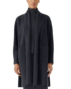 Shop Eileen Fisher Boiled Wool Shawl Collar Coat In Nocturnal