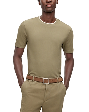 Hugo Boss Slim-fit T-shirt In Structured Cotton With Double Collar In Light Pastel Green