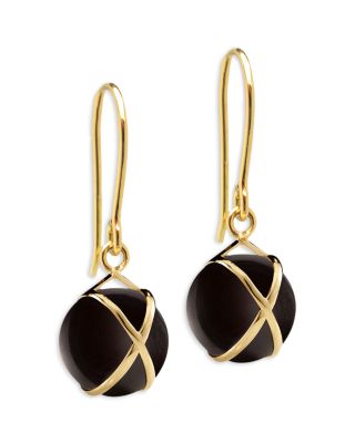 L. Klein - 18K Yellow Gold Prisma Black Agate Crossover Drop Earrings