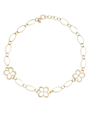 18K Yellow Gold Fiore Diamond Openwork Flower Link Collar Necklace, 16-18