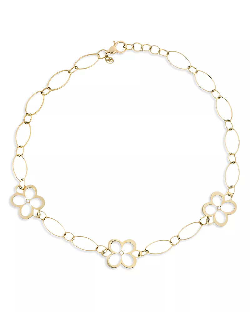 L. Klein 18K Yellow Gold Fiore Diamond Openwork Flower Link Collar Necklace, 16
