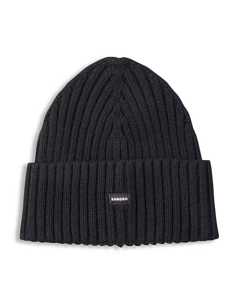Sandro Ribbed Knit Cuffed Beanie In Black