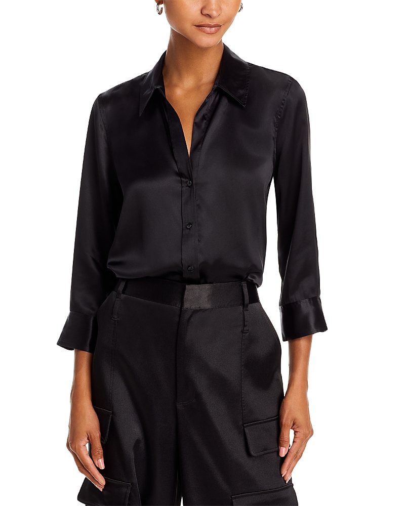 L'agence Aoki Three-quarter Sleeve Silk Blouse In Black