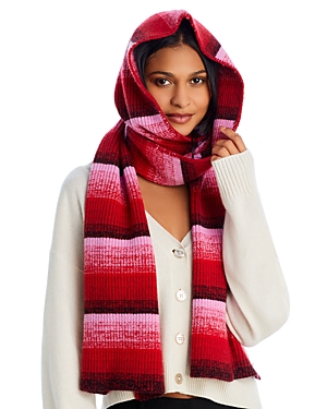 Aqua Ombre Jacquard Hooded Scarf In Red/pink