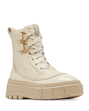 Sorel Caribou Faux Fur Lace-up Boots In Bleached Ceramic/oatmeal