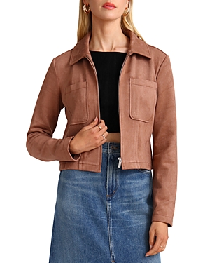 Faux Suede Zip Front Cropped Jacket