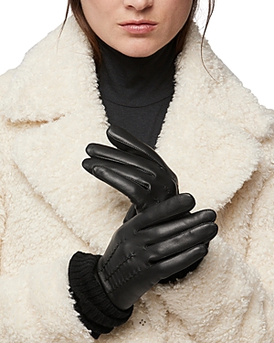 Carmel Leather & Ribbed Knit Tech Gloves