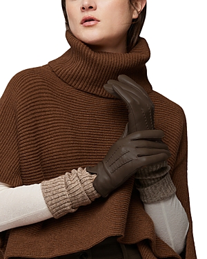 Soia & Kyo Carmel Leather & Ribbed Knit Tech Gloves In Brown