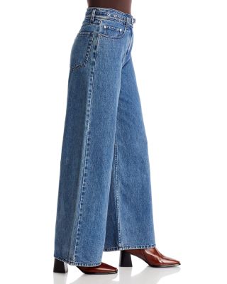 High Rise Wide Leg Belted Jeans in Blue