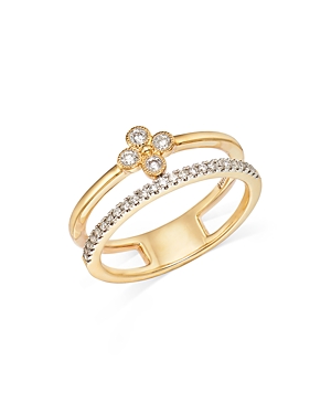 Bloomingdale's Diamond Double Row Flower Ring In 14k Yellow Gold, 0.20 Ct. T.w.