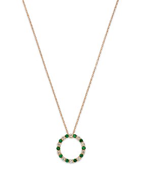 Bloomingdale's - Emerald & Diamond Circle Pendant Necklace in 14K Yellow Gold, 18"
