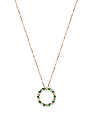 Bloomingdale's Emerald & Diamond Circle Pendant Necklace In 14k Yellow Gold, 18 In Green/gold