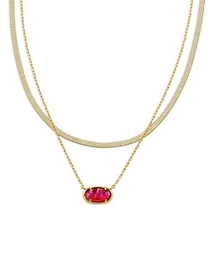Shop Kendra Scott Grayson Layered Herringbone Chain Necklace In 14k Gold Plated, 16 In Gold Light Burgundy