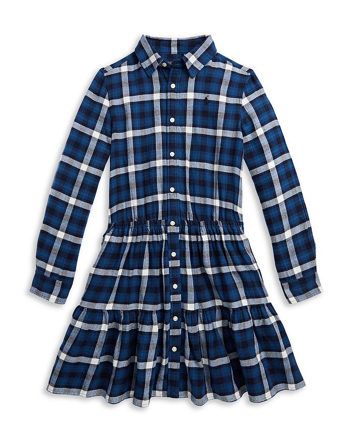 Ralph Lauren - Girls' Plaid Tiered Cotton Flannel Shirtdress - Little Kid, Big Kid
