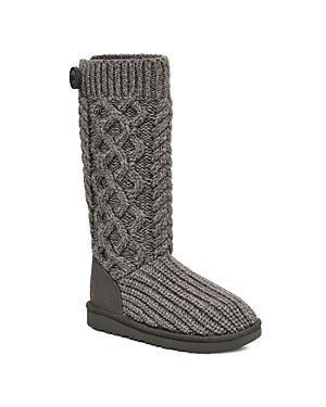 Shop Ugg Unisex Classic Cardi Cable Knit Boots - Little Kid, Big Kid In Gray