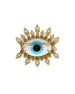 Shop Kurt Geiger Crystal Evil Eye Cocktail Ring In Gold Tone In Blue/gold