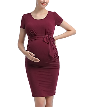 Kimi & Kai Lana Short-sleeve Belted Maternity Dress In Deep Berry