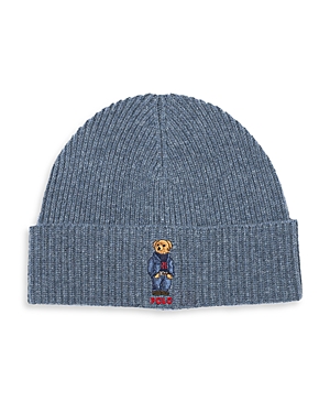Polo Ralph Lauren Solid Denim Bear Beanie In Anchor Blue